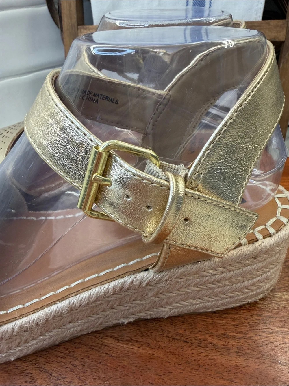 White Mountain Gold Perforated Espadrille Wedge Sandals - Women